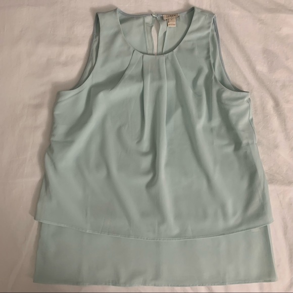 J. Crew—Aqua/Blue/Green Tiered Chiffon Tank Top F3805 with Button Back—Size 2 - Picture 2 of 9